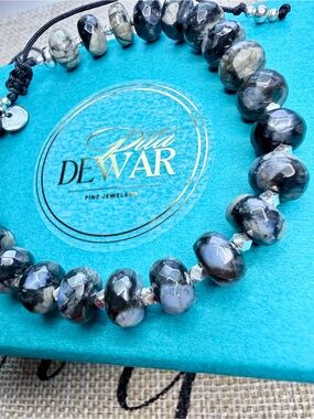 Black Opal Rock and Sterling Silver Bracelet w/ Natural Purple Blue Flash Opal